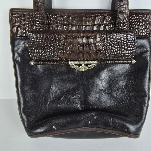 Brighton Croc Embossed Leather Shoulder Bucket Bag Black And Brown Vintage - Picture 4 of 10